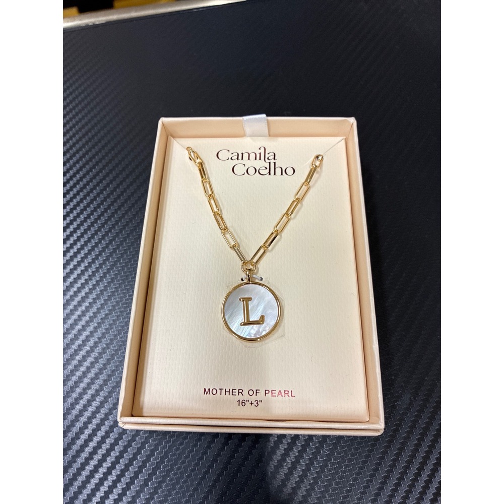Camila Coelho Mother of Pearl Necklace Gold Tone Paperclip Chain 16 inches